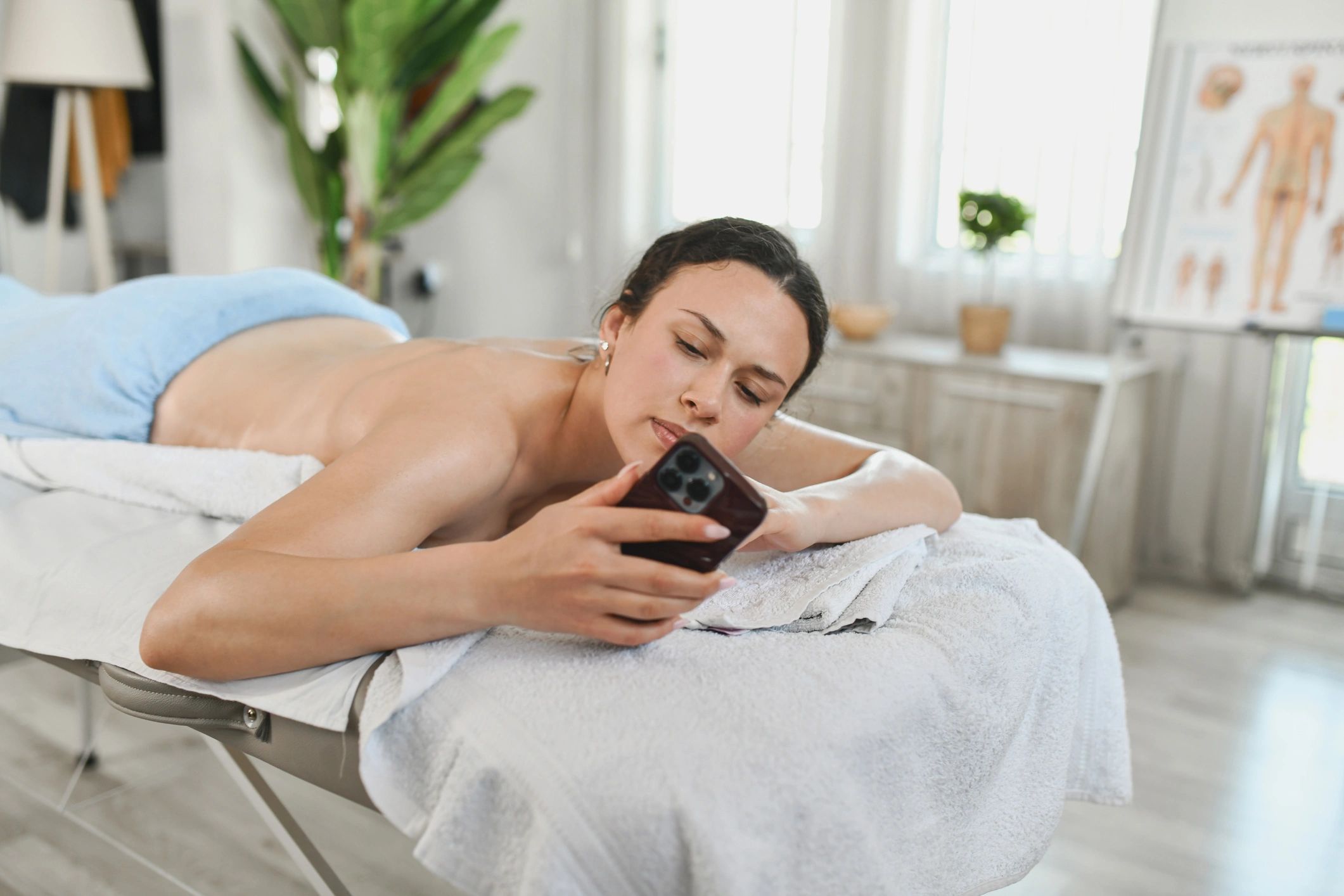 Smiling wellness client in a calm setting